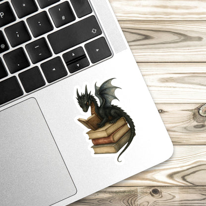 Black Dragon Book Sticker, witch Sticker, gothic sticker, Fantasy Bookish Merch, Book Lover Gift, e-reader Kindle Stickers, Reading Lover,