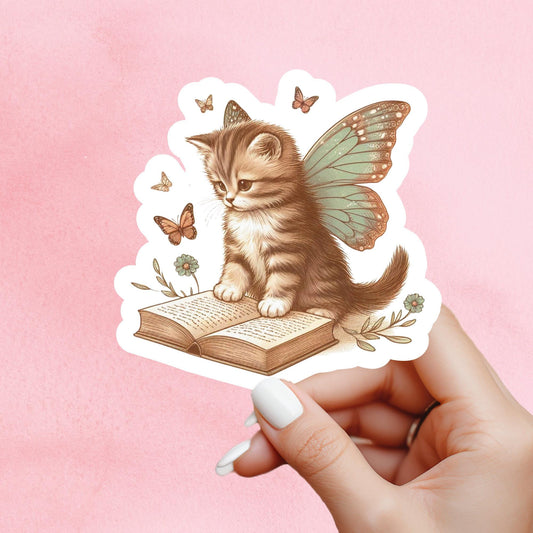 Cat Book Sticker, fantasy cat Sticker, gothic sticker, Fantasy Bookish Merch, Book Lover Gift, Kindle Stickers, black cat sticker