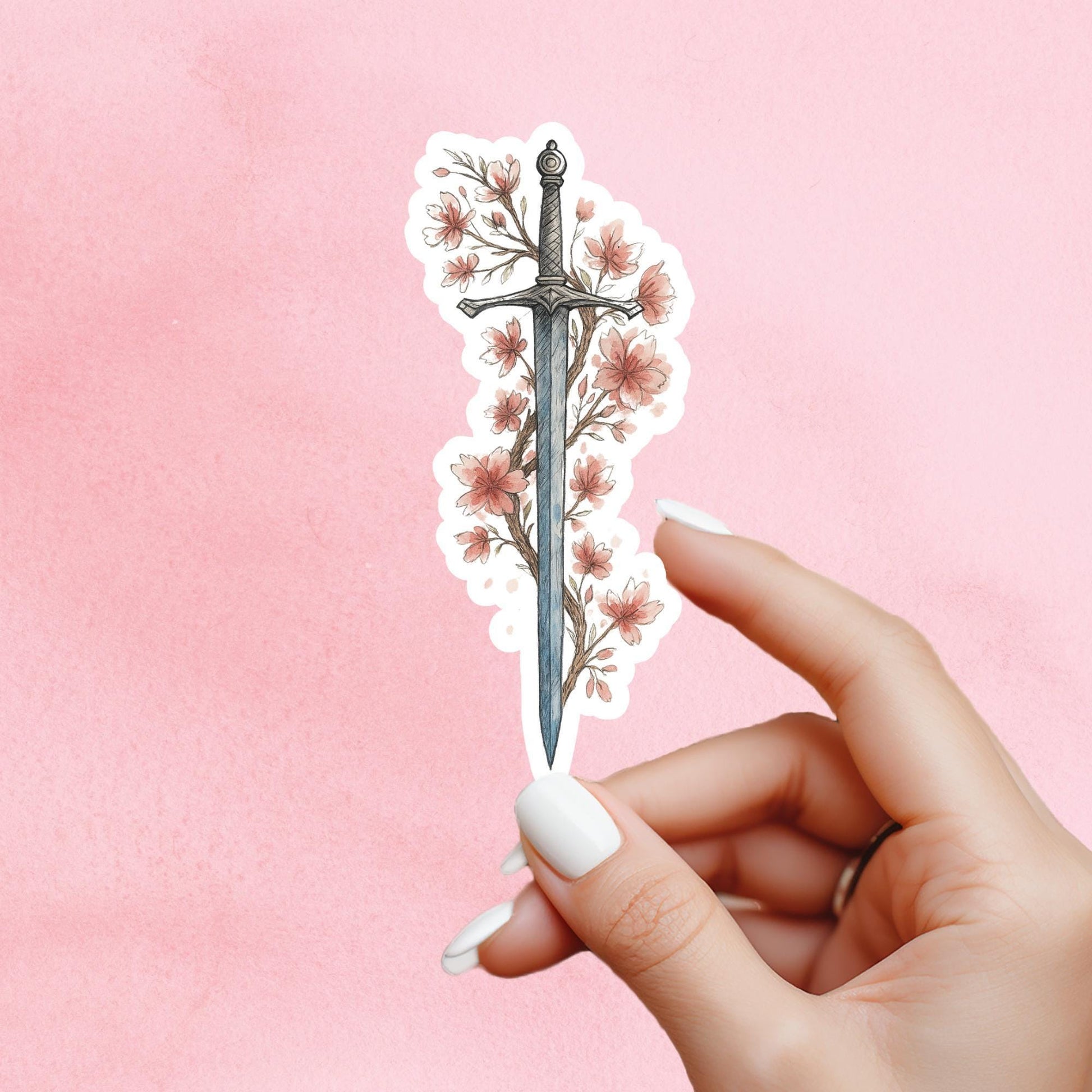 Flower Fantasy sward sticker, Reading sticker, Dragon Book Sticker, fantasy Sticker, Fantasy Bookish Merch, e-reader Kindle Stickers,