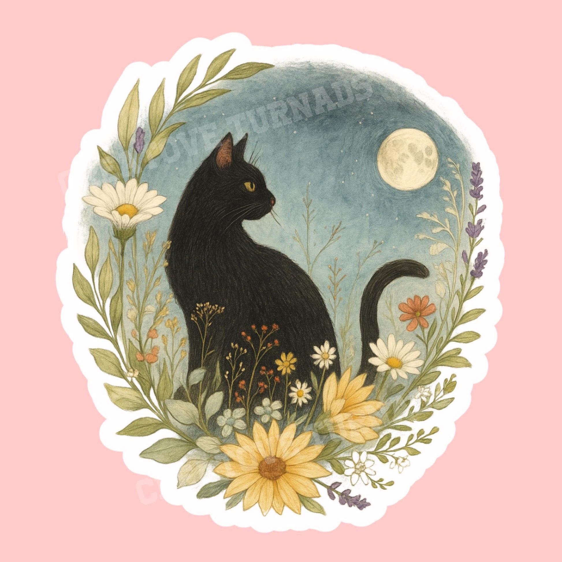 Black cat wildflowers Sticker, witch Sticker, gothic sticker, Fantasy Bookish Merch, Book Lover Gift, Kindle Stickers, black cat sticker