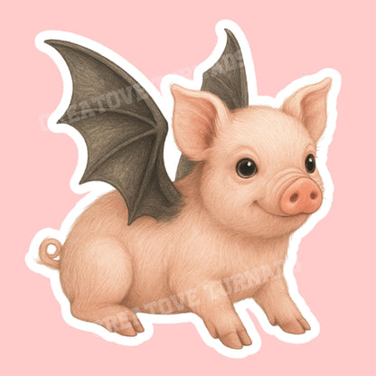 Bat pig Sticker, witchy Sticker, gothic sticker, Fantasy Bookish Merch, Halloween sticker, cute Halloween sticker, spooky sticker, spook art