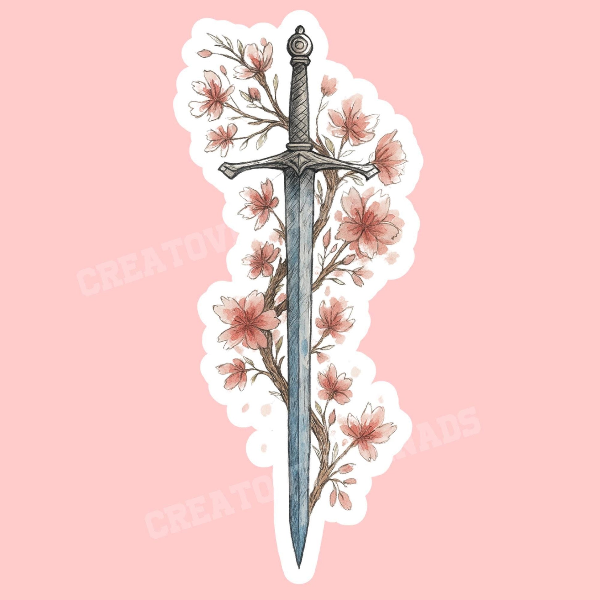 Flower Fantasy sward sticker, Reading sticker, Dragon Book Sticker, fantasy Sticker, Fantasy Bookish Merch, e-reader Kindle Stickers,