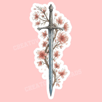 Flower Fantasy sward sticker, Reading sticker, Dragon Book Sticker, fantasy Sticker, Fantasy Bookish Merch, e-reader Kindle Stickers,