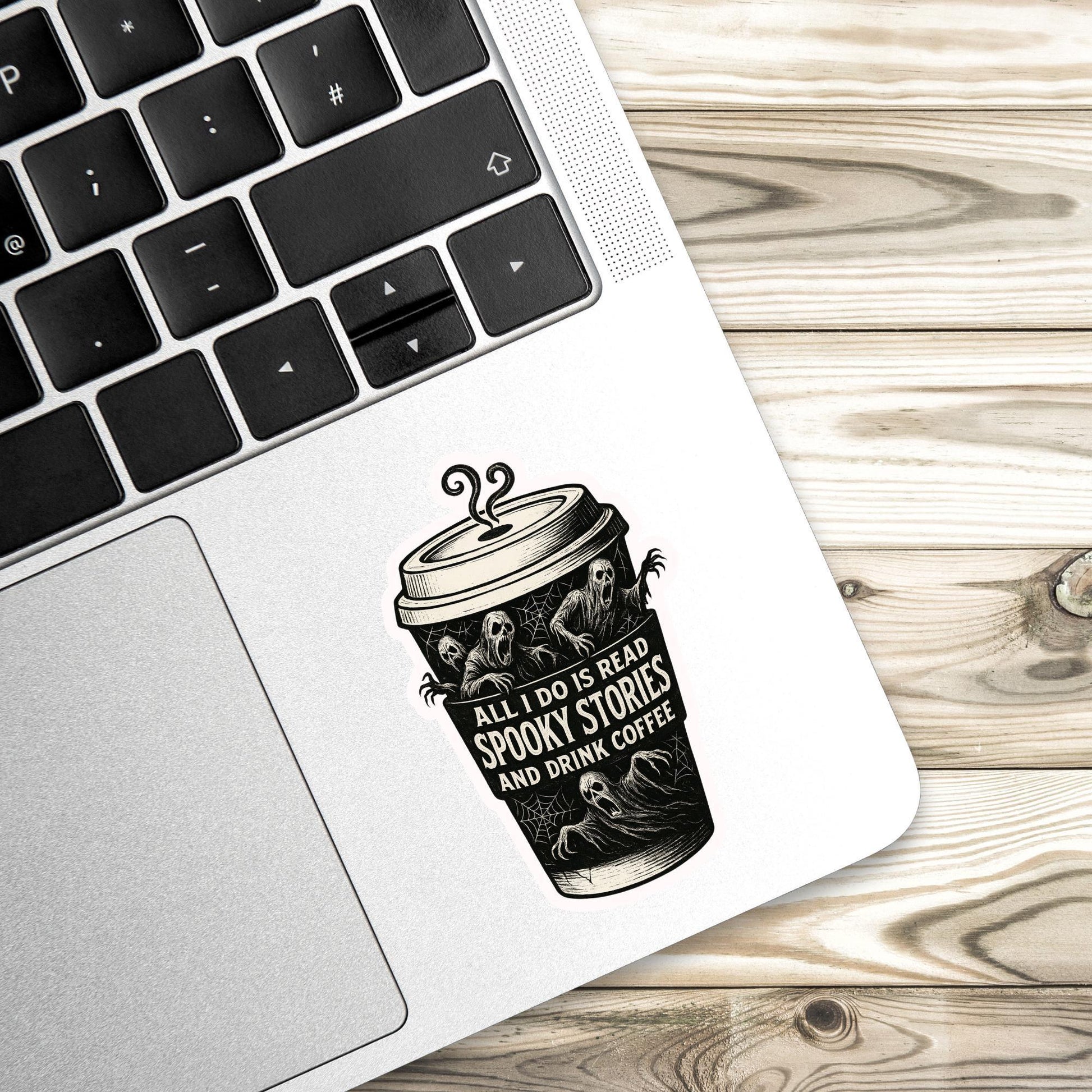 Spooky sticker, Reading sticker, horror sticker, coffee and books, Halloween Sticker, fantasy Sticker, Kindle Stickers, cute Halloween art