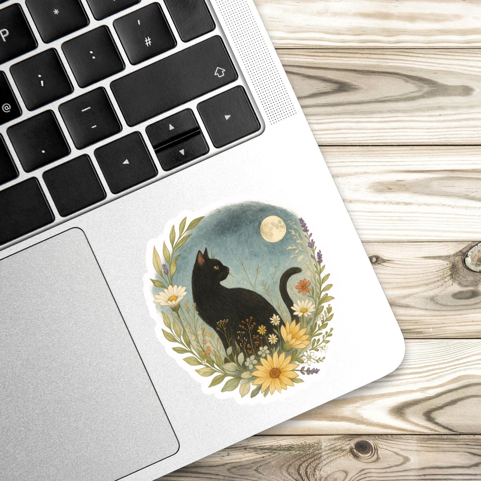 Black cat wildflowers Sticker, witch Sticker, gothic sticker, Fantasy Bookish Merch, Book Lover Gift, Kindle Stickers, black cat sticker