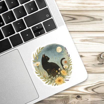 Black cat wildflowers Sticker, witch Sticker, gothic sticker, Fantasy Bookish Merch, Book Lover Gift, Kindle Stickers, black cat sticker