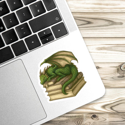 Green Dragon Book Sticker, Cute Vinyl Sticker, Fantasy Bookish Merch, Book Lover Gift, e-reader Kindle Stickers, Reading Lover, Booktok