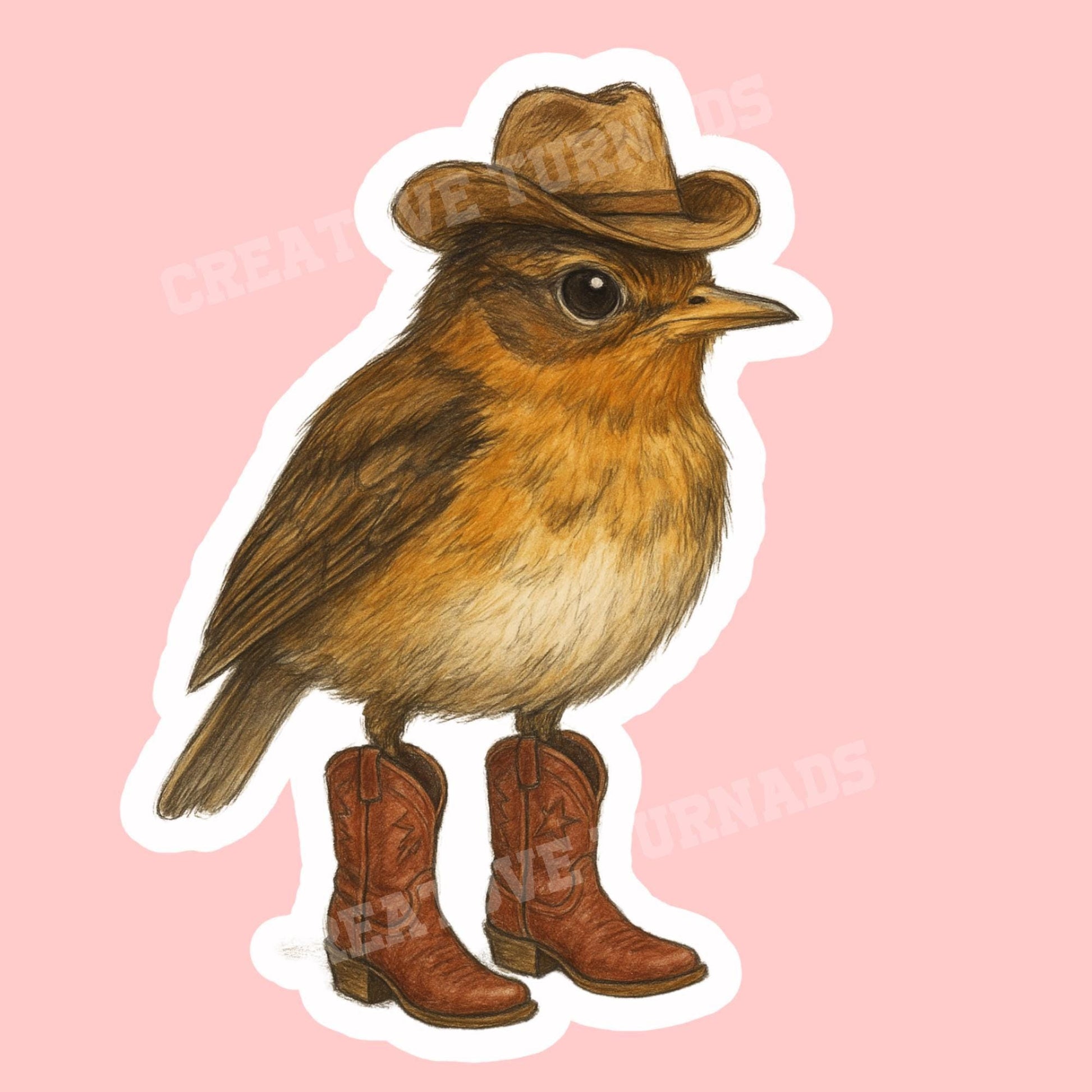 Cowboy wren Sticker, little bird sticker, Wildlife sticker, nature sticker, cowboy boots sticker, bird watcher sticker, woodland sticker