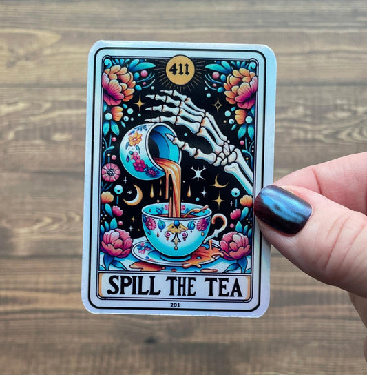 Spill the tea sticker, booktok sticker, Kindle sticker, tarot sticker, bookish sticker, book lover sticker,