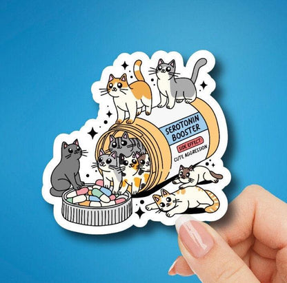 Serotonin Booster Cats Sticker, Mental Health Sticker, Anxiety Stickers, Funny Gift, Self Love Decal, Cat Lady, serotonin sticker, serotonin