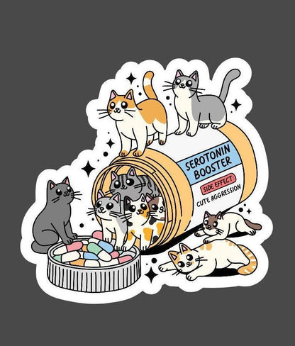 Serotonin Booster Cats Sticker, Mental Health Sticker, Anxiety Stickers, Funny Gift, Self Love Decal, Cat Lady, serotonin sticker, serotonin