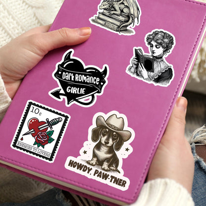 Western sticker, dachshund sticker, cowboy sticker, book sticker, kindle sticker, bookish sticker, book stickers, stickers for kindle