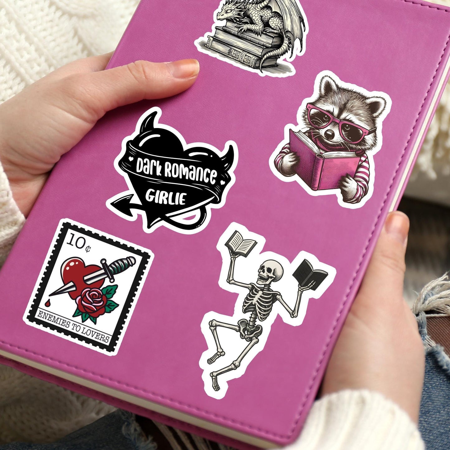Skeleton reading sticker, dark romance sticker, kindle sticker, kindle sticker, bookish sticker, book stickers, stickers for kindle