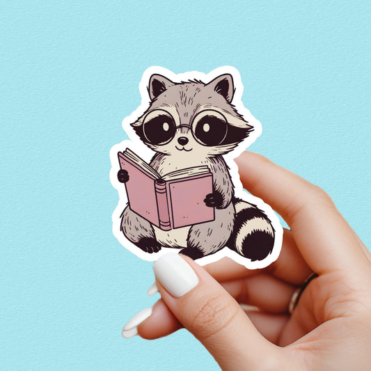 Racoon reading sticker, kindle sticker, book sticker, kindle sticker, bookish sticker, book stickers, stickers for kindle, racoon sticker