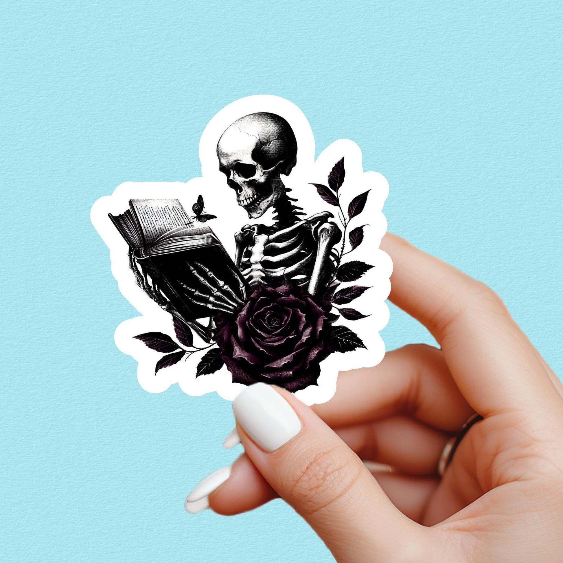Skeleton reading sticker, dark romance sticker, kindle sticker, kindle sticker, bookish sticker, book stickers, stickers for kindle