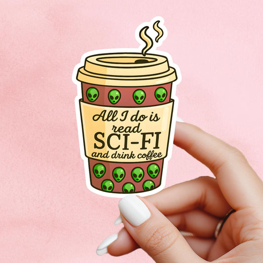Science fiction sticker, sci fi sticker, alien sticker, Kindle Sticker, bookish sticker, Bookish Merch, Book Lover Gift, e-reader sticker