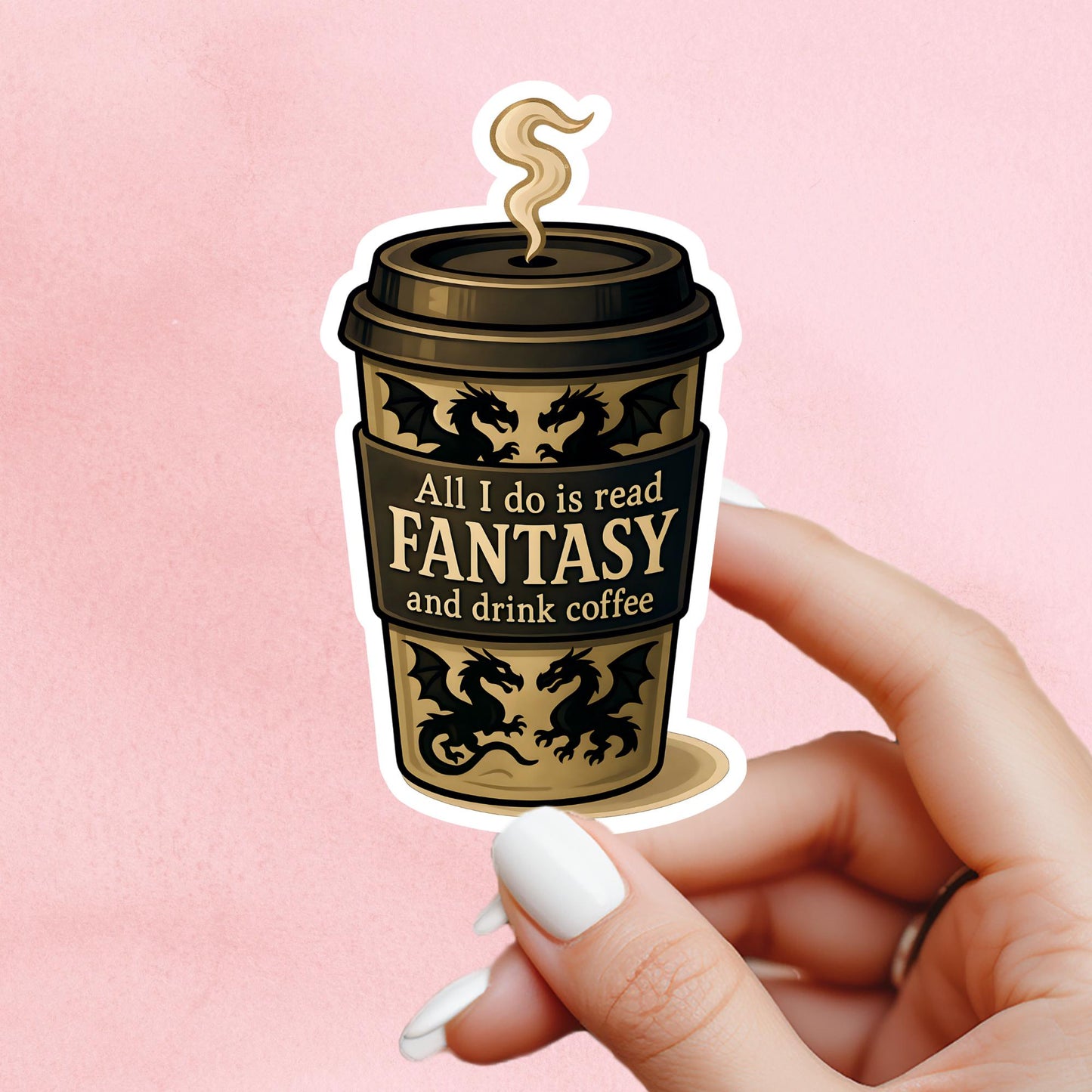 Fantasy coffee sticker, Reading sticker, Dragon Book Sticker, fantasy Sticker, Fantasy Bookish Merch, e-reader Kindle Stickers, fantasy