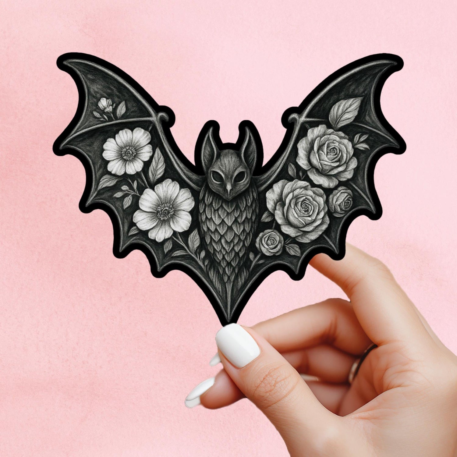 Bat floral sticker, Gothic Sticker, Dark Academia sticker, Dark Romance Theme for your water bottle, laptop sticker, kindle sticker, gothic