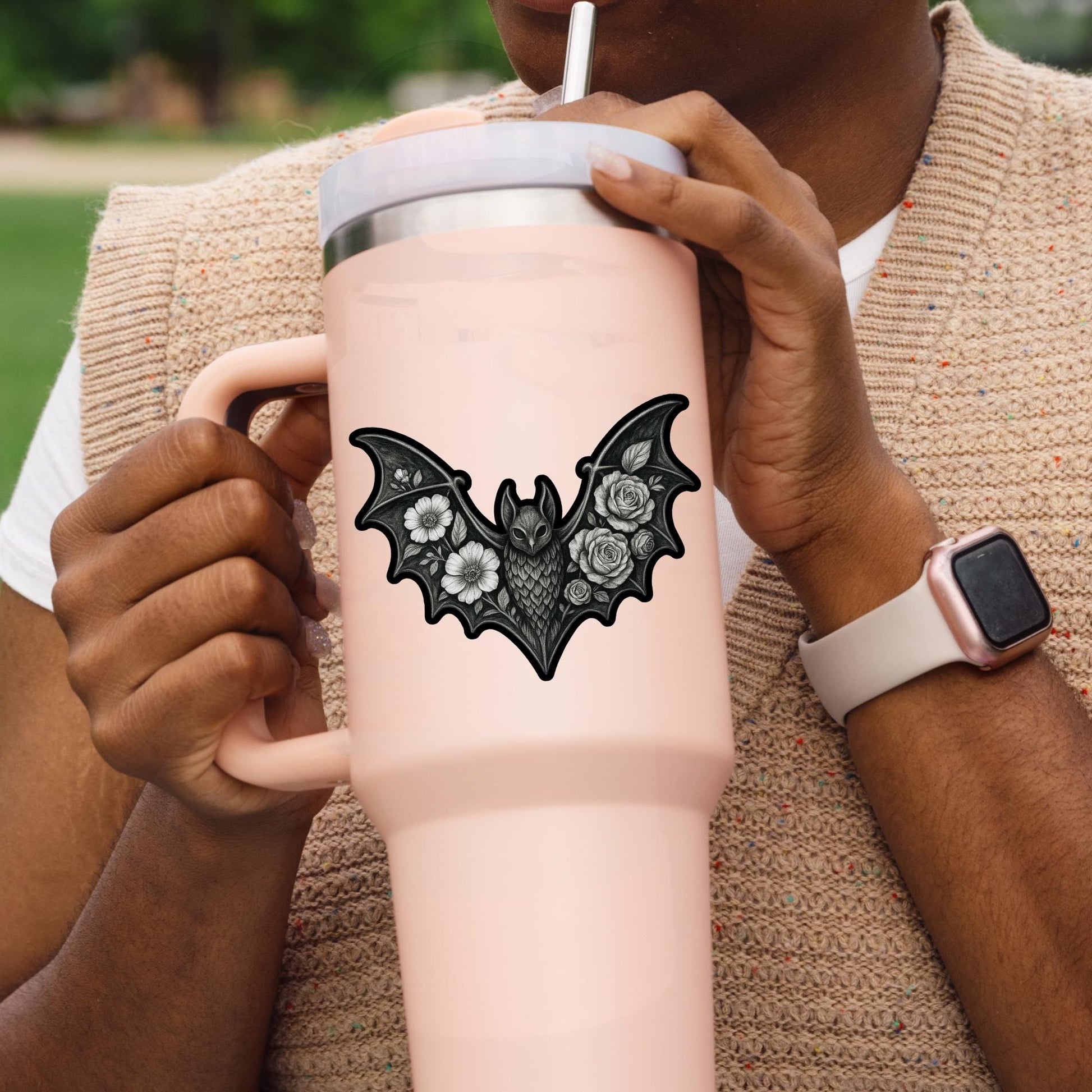 Bat floral sticker, Gothic Sticker, Dark Academia sticker, Dark Romance Theme for your water bottle, laptop sticker, kindle sticker, gothic