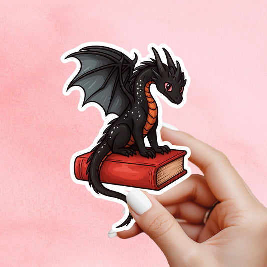 Dragon Sticker, dragon reading Sticker, gothic sticker, Fantasy Bookish Merch, Book Lover Gift, e-reader Kindle Stickers, Reading Lover