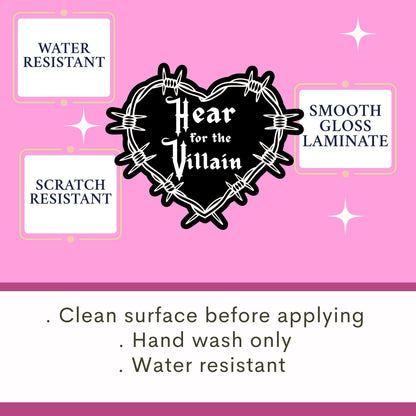 Hear for the villain sticker, dark romance sticker, Morally grey sticker, troupe sticker, kindle sticker, book sticker, mbarbwire sticker