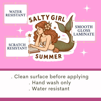 Salty girl bookclub sticker, mermaid sticker, book sticker, kindle sticker, bookish sticker, book stickers, book merch, fantasy sticker