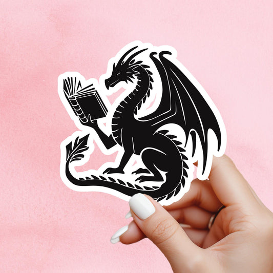 Dragon Sticker, dragon reading Sticker, gothic sticker, Fantasy Bookish Merch, Book Lover Gift, e-reader Kindle Stickers, Reading Lover