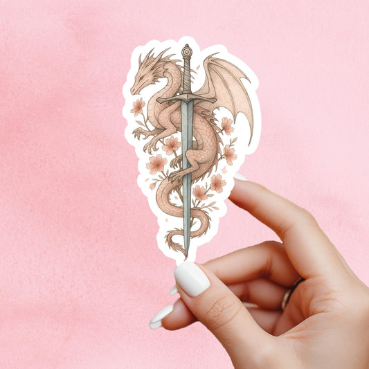 Pink Dragon Sticker, dragon Vinyl Sticker, Fantasy Bookish Merch, fantasy reader sticker, e-reader Kindle Stickers, Reading Lover, Booktok