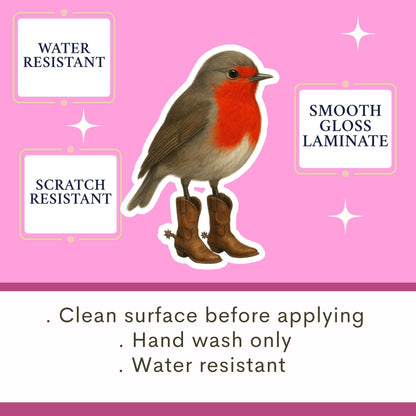 Cowboy robin Sticker, little bird sticker, Wildlife sticker, nature sticker, cowboy boots sticker, bird watcher sticker, woodland sticker