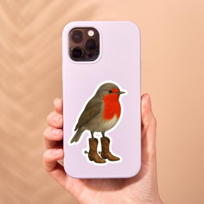 Cowboy robin Sticker, little bird sticker, Wildlife sticker, nature sticker, cowboy boots sticker, bird watcher sticker, woodland sticker