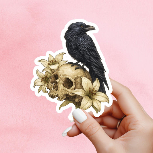 Raven Sticker, Dark Academia sticker, skull sticker, gothic sticker, dark Romance for your water bottle, laptop sticker, kindle sticker