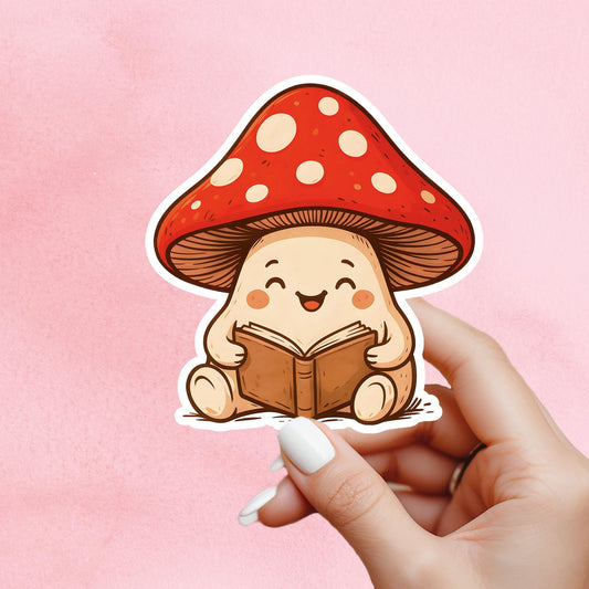 Bookish sticker, mushroom reading sticker, kindle sticker, book sticker, kindle sticker, bookish sticker, book stickers, stickers for kindle