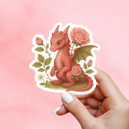 Rose Dragon Book Sticker, Cute Vinyl Sticker, Fantasy Bookish Merch, Book Lover Gift, e-reader Kindle Stickers, Reading Lover, Booktok