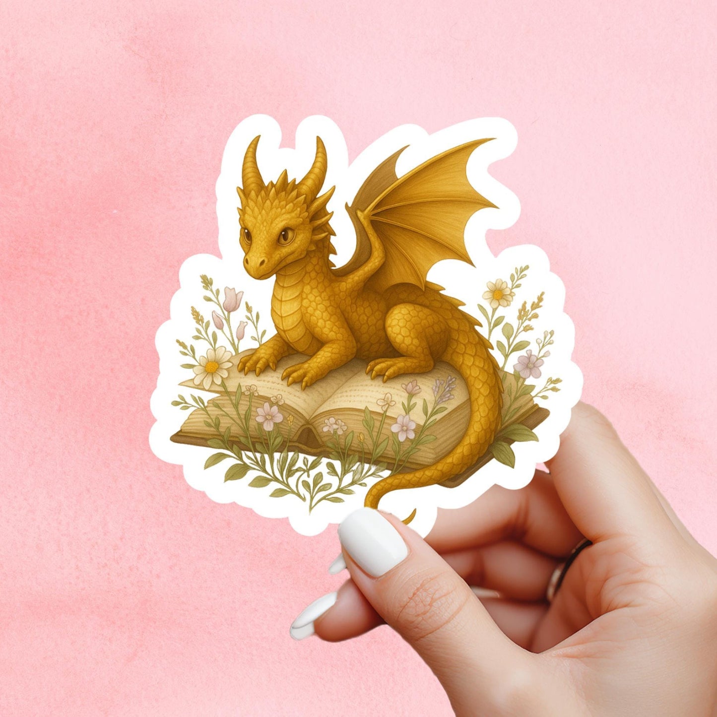 Golden Dragon Book Sticker, Cute Vinyl Sticker, Fantasy Bookish Merch, Book Lover Gift, e-reader Kindle Stickers, Reading Lover, Booktok