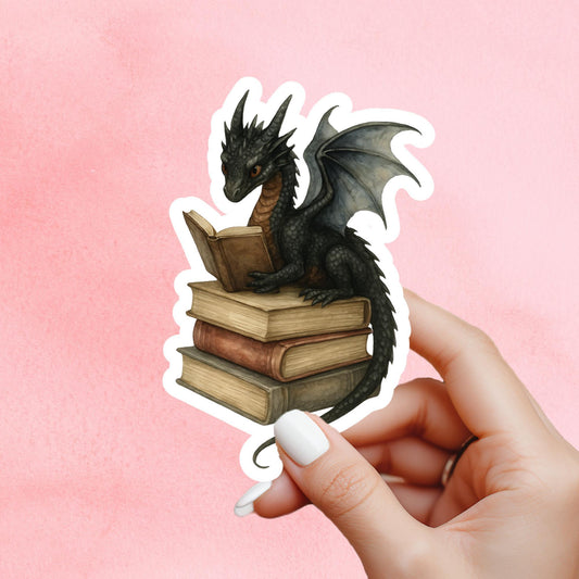 Black Dragon Book Sticker, witch Sticker, gothic sticker, Fantasy Bookish Merch, Book Lover Gift, e-reader Kindle Stickers, Reading Lover,
