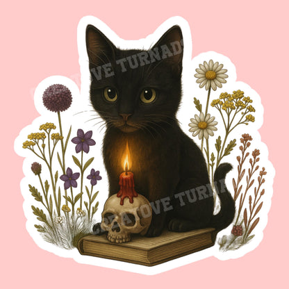 Black cat Book Sticker, witch Sticker, gothic sticker, Fantasy Bookish Merch, Book Lover Gift, Kindle Stickers, black cat sticker