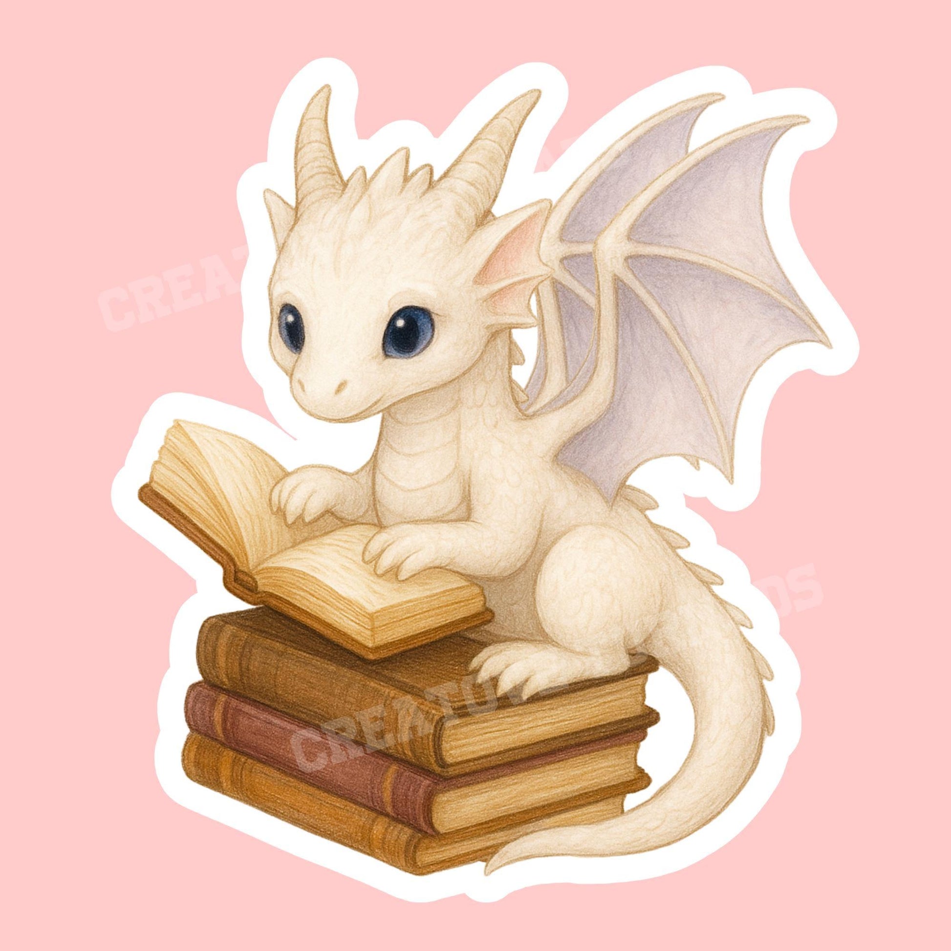 White Dragon Sticker, dragon Vinyl Sticker, Fantasy Bookish Merch, Book Lover Gift, e-reader sticker, Kindle Stickers, Booktok sticker