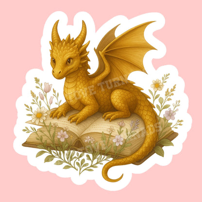Golden Dragon Book Sticker, Cute Vinyl Sticker, Fantasy Bookish Merch, Book Lover Gift, e-reader Kindle Stickers, Reading Lover, Booktok