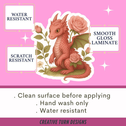 Rose Dragon Book Sticker, Cute Vinyl Sticker, Fantasy Bookish Merch, Book Lover Gift, e-reader Kindle Stickers, Reading Lover, Booktok