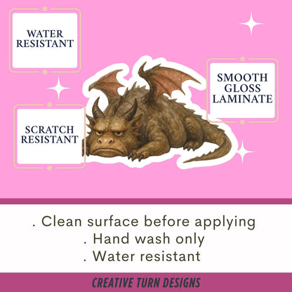 Grumpy Dragon Sticker, dragon Vinyl Sticker, Fantasy Bookish Merch, Book Lover Gift, e-reader sticker, Kindle Stickers, bookish gift