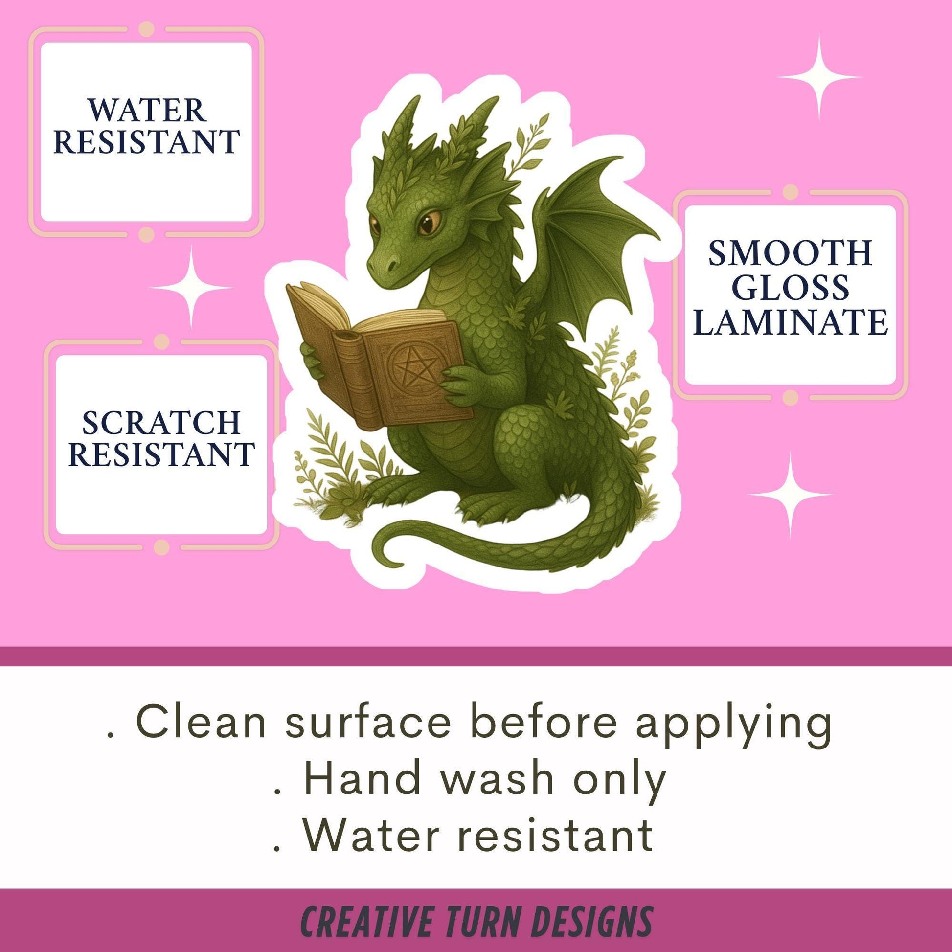 Green Dragon Book Sticker, Cute Vinyl Sticker, Fantasy Bookish Merch, Book Lover Gift, e-reader Kindle Stickers, Reading Lover, Booktok