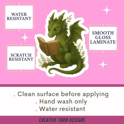 Green Dragon Book Sticker, Cute Vinyl Sticker, Fantasy Bookish Merch, Book Lover Gift, e-reader Kindle Stickers, Reading Lover, Booktok