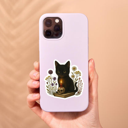 Black cat Book Sticker, witch Sticker, gothic sticker, Fantasy Bookish Merch, Book Lover Gift, Kindle Stickers, black cat sticker