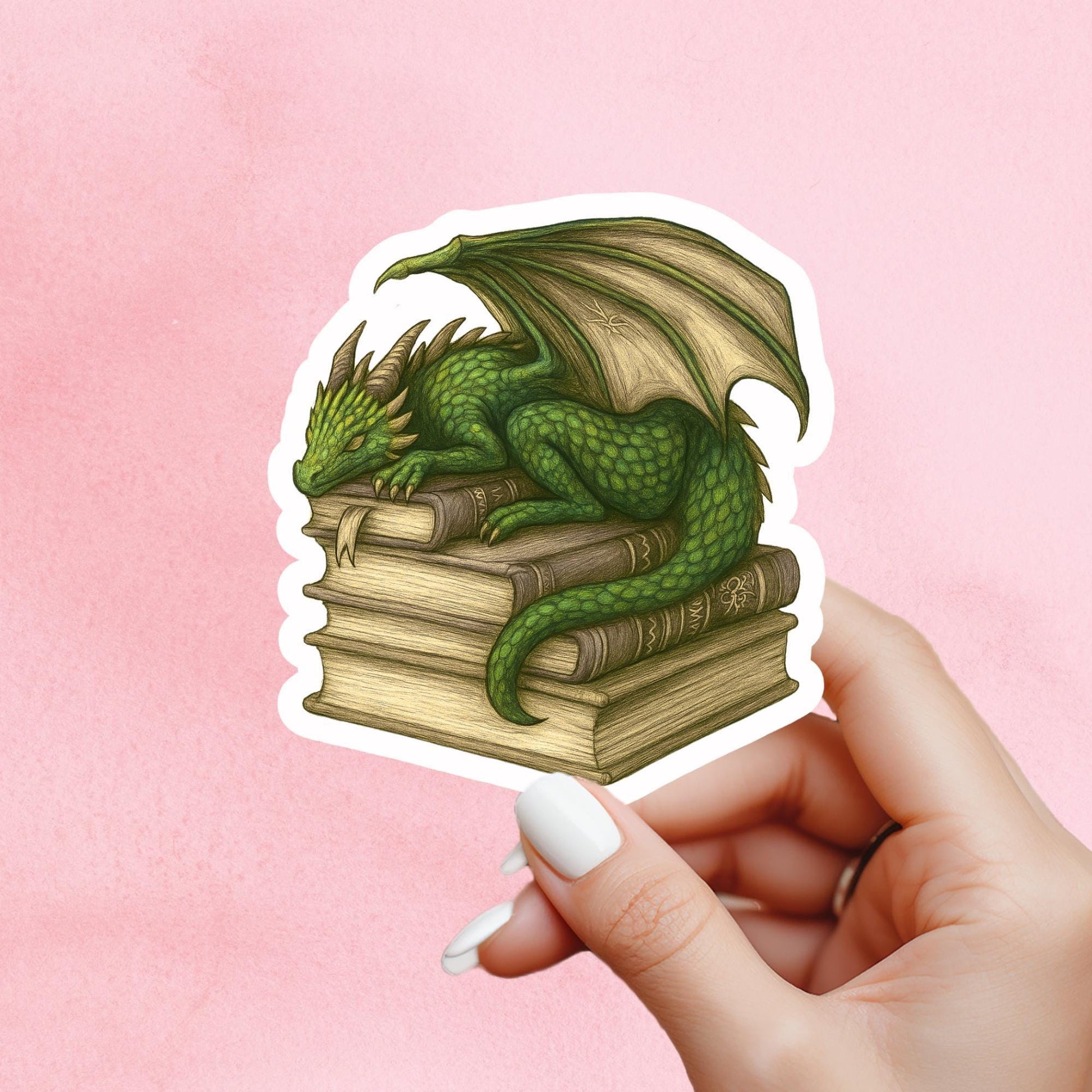 Green Dragon Book Sticker, Cute Vinyl Sticker, Fantasy Bookish Merch, Book Lover Gift, e-reader Kindle Stickers, Reading Lover, Booktok