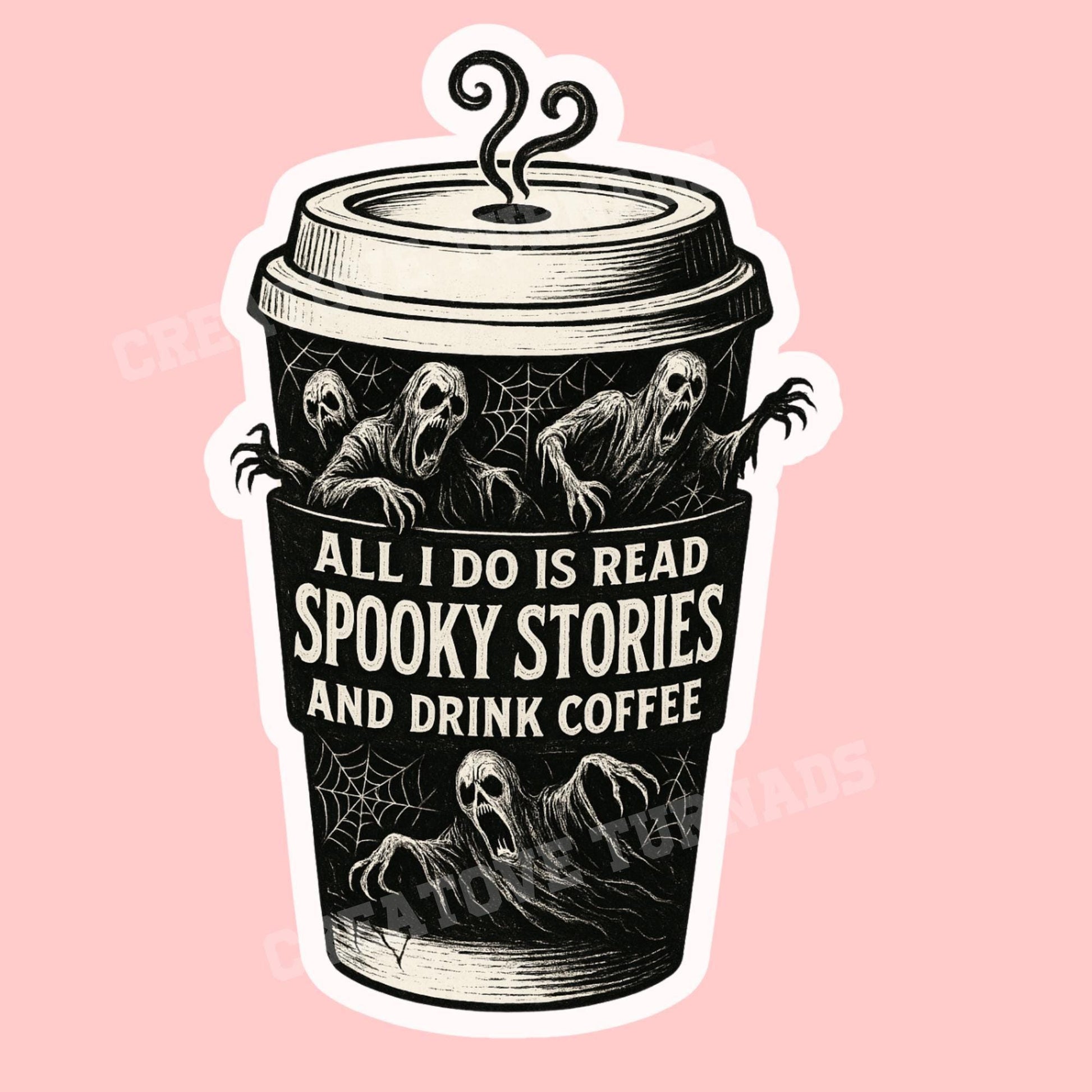 Spooky sticker, Reading sticker, horror sticker, coffee and books, Halloween Sticker, fantasy Sticker, Kindle Stickers, cute Halloween art