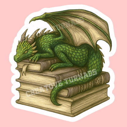 Green Dragon Book Sticker, Cute Vinyl Sticker, Fantasy Bookish Merch, Book Lover Gift, e-reader Kindle Stickers, Reading Lover, Booktok