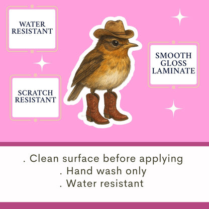 Cowboy wren Sticker, little bird sticker, Wildlife sticker, nature sticker, cowboy boots sticker, bird watcher sticker, woodland sticker
