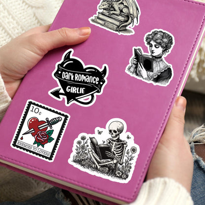 Skeleton reading sticker, kindle sticker, book sticker, kindle sticker, bookish sticker, book stickers, stickers for kindle, book merch