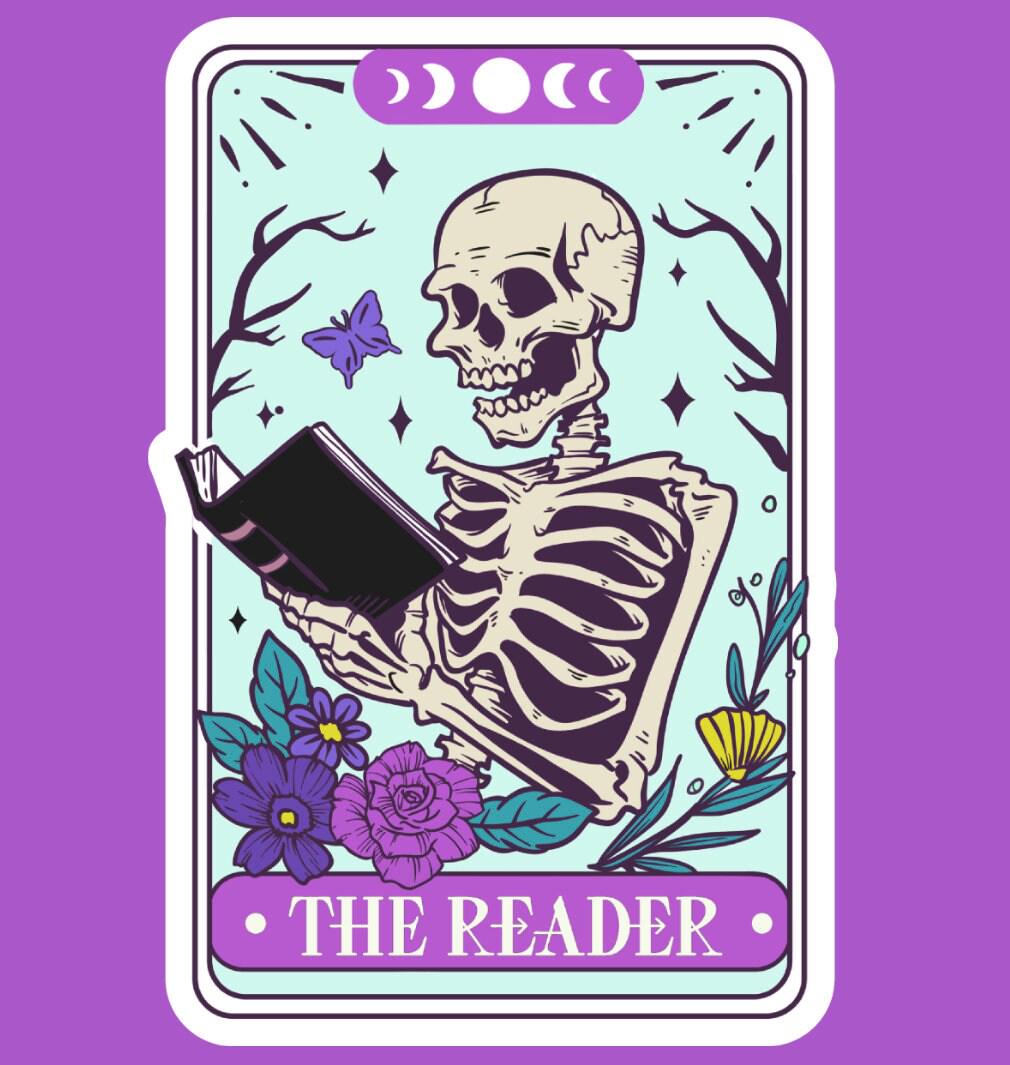 The reader skeleton sticker, the reader, booktok sticker, Kindle sticker, bookish sticker, book lover sticker, kindle addict,