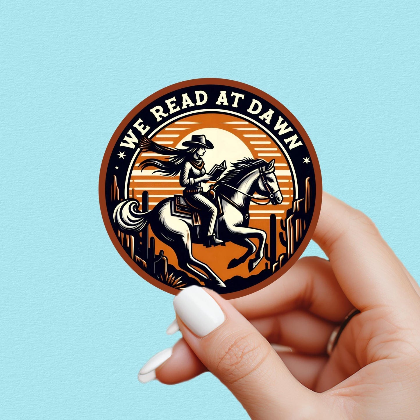 Cowgirl reading sticker, Western sticker, bookish sticker, cowboy sticker, book sticker, kindle sticker, book stickers, stickers for kindle